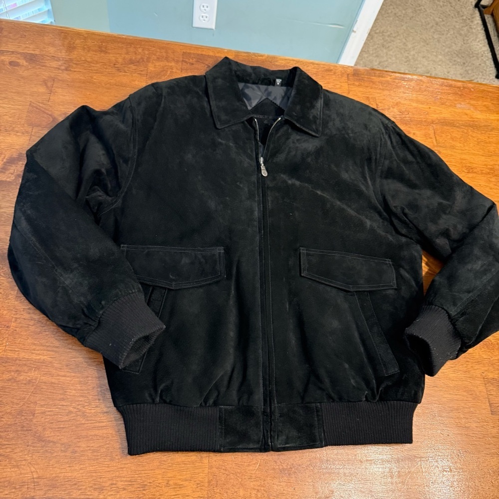 Men's Roundtree & yorke Black Suede Jacket leather size medium y2k